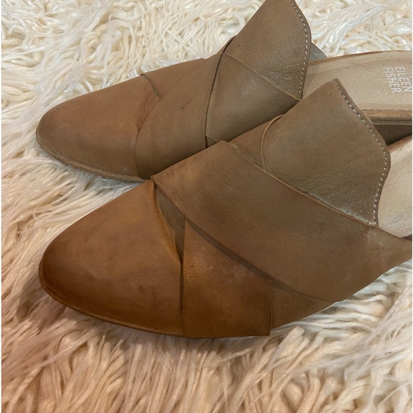 Eileen Fisher Bauer Tumbled Nubuck Mule Tan Leather Crisscross Flat Slide Size 9 - Picture 5 of 8